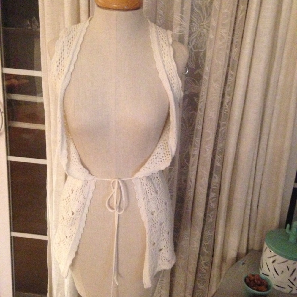 MUDD crochet knit open tie vest XS 2000s boho hippie retro